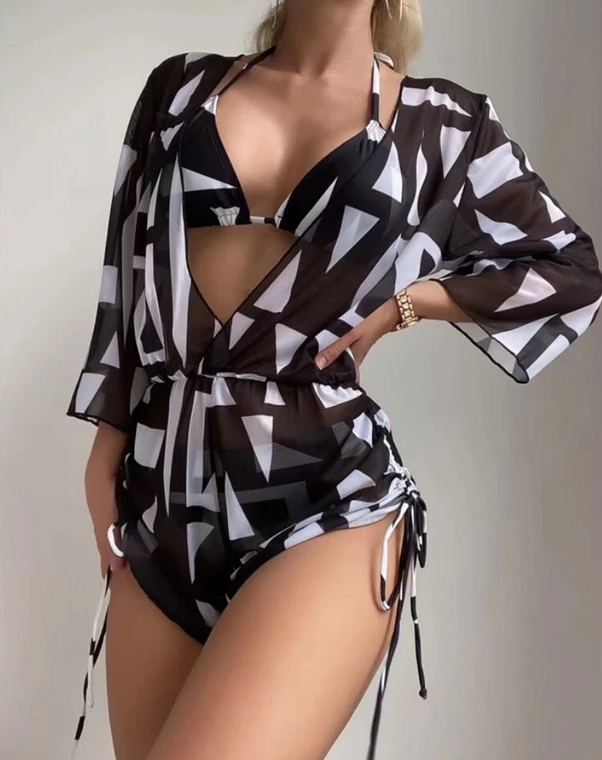 Conjunto de Biquíni Feminino de 3 Peças Tropical