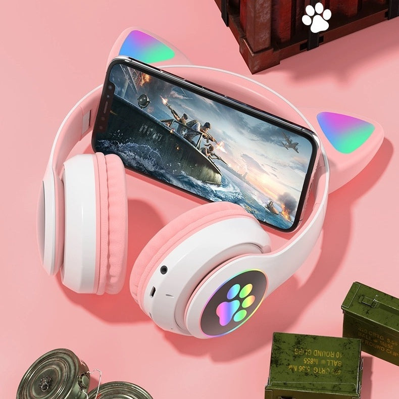 Fone de Ouvido Bluetooth de Gatinho RGB