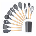 Kit Utensílios Cozinha em Silicone e Cabo De Madeira - 12 Peças