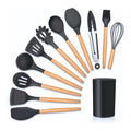 Kit Utensílios Cozinha em Silicone e Cabo De Madeira - 12 Peças