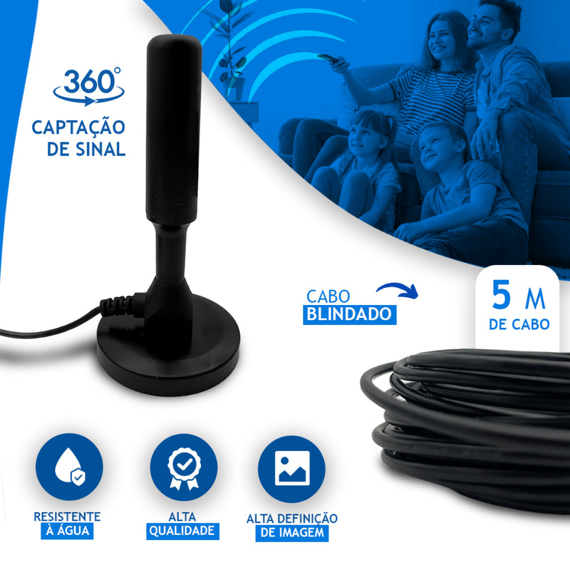 Kit Antena Tv Digital (interna/externa) Prova Agua - 5m Cabo