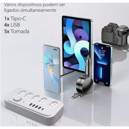 Filtro de Linha com 5 Tomadas 4 USB E Usb C