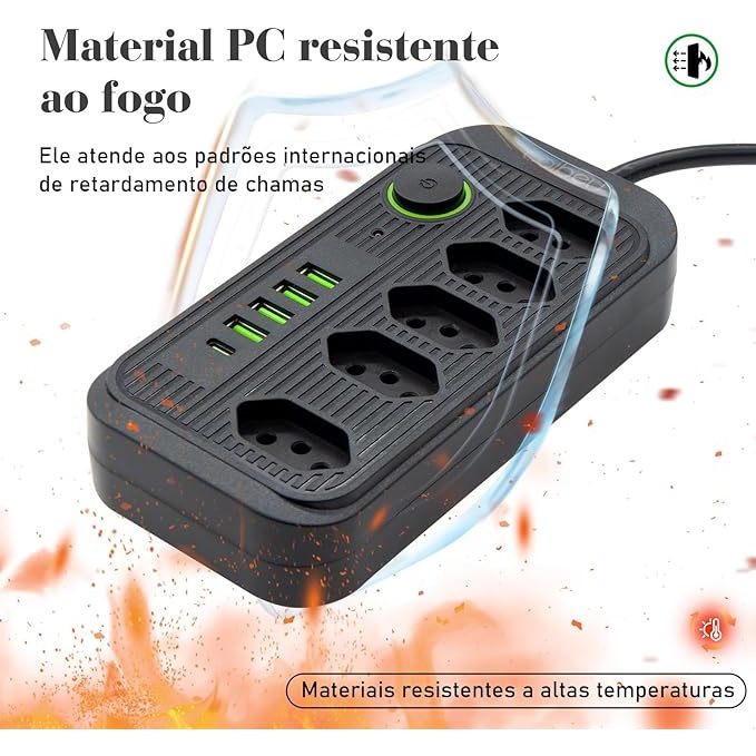 Filtro de Linha com 5 Tomadas 4 USB E Usb C